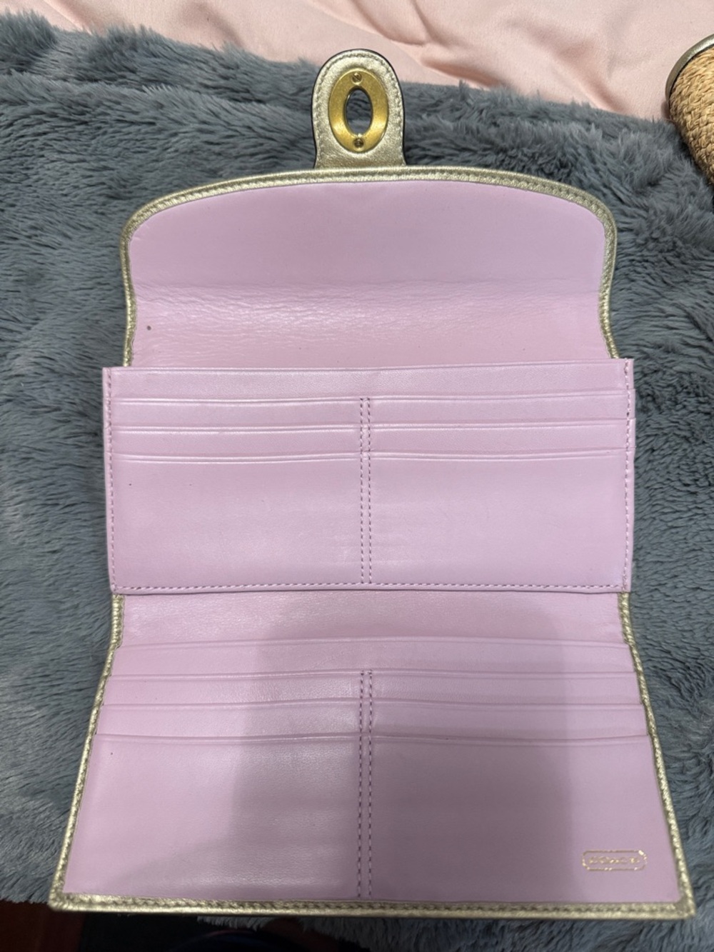 Coach Straw Tote with Metallic Silver Trim and Matching Wallet - Picture 3 of 7